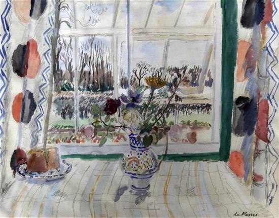 Enslin Du Plessis (1894-1978) Flowers by a window 33 x 46cm